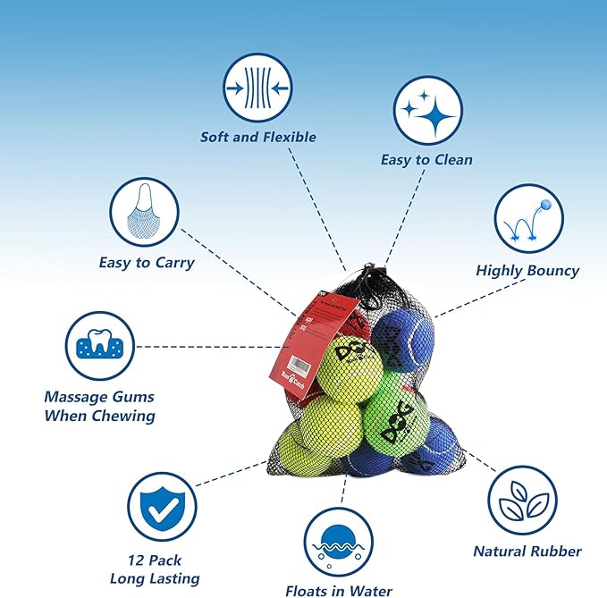 INSUM Tennis Balls for Dogs - Bulk 50 Pack 2.5'' Durable Non-Toxic Outdoor Dog Toys Balls with Mesh Bag, SGS Certified, Colorful Fetch Toys, Medium Large Breeds (Non Squeaky)