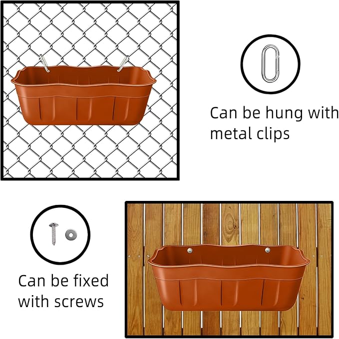 Hanging Chicken Feeders,Duck Feeder Waterer,Small Feed Trough 1.3 Quart 6 Pack,Hanging Fence Feed Trough for Poultry,Terracotta