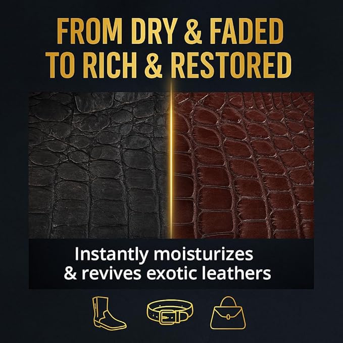 Exotic Leather Cleaner & Conditioner Spray – Cleans, Conditions & Protects Alligator, Crocodile, Snakeskin, Lizard, Ostrich & More – 8oz with Microfiber Cloth – Boots, Shoes, Bags, Belts