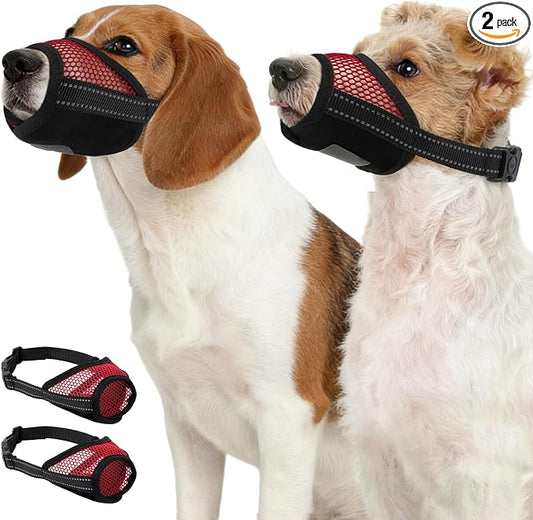 Pezluxe 2-Pack Dog Muzzle, Soft Air Mesh Muzzle Anti Biting Barking Chewing, Secure & Breathable Drinkable Pets Muzzles with Adjustable Strap, for Small Medium Large Dogs (Red-M)