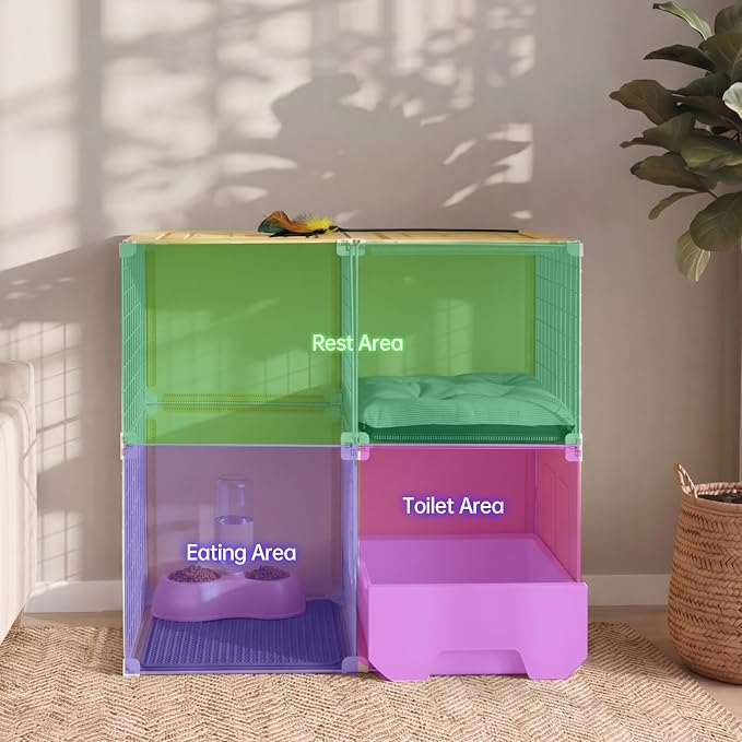 Cat Cage with Litter Box & Clear Door,Indoor Cat Cage Playpen,DIY Cat Enclosures Catio,Multi-Level Detachable Metal,Ferret Cage 28" x 18" x 28"