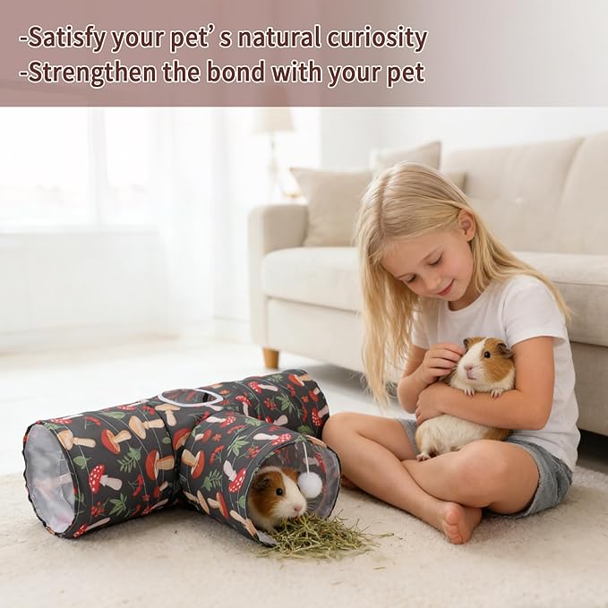 Rypet 3-Way Guinea Pig Tunnel, Collapsible Small Animal Enrichment Toy with Ball, Foldable Rabbit & Hamster Tunnel for Boredom Relief, Washable, Indoor/Outdoor Play