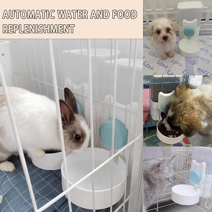 kathson Hanging Automatic Pet Food and Water Dispenser,Gravity Auto Rabbit Feeder for Cage,Guinea Pig Feeder and Waterer Set,Cat Food Bowl Dog Feeding Station for Bunny,Ferret,Chinchilla (Blue)