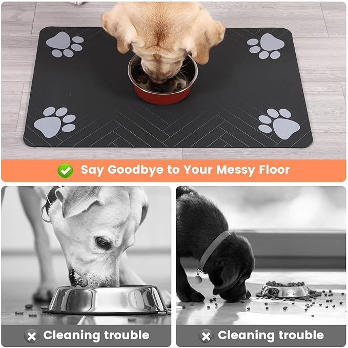 Pet Feeding Mat-Absorbent Pet Placemat for Food and Water Bowl, with Waterproof Rubber Backing, Quick Dry Water Dispenser Mat for Dog and Cat (24"x16", Blue)