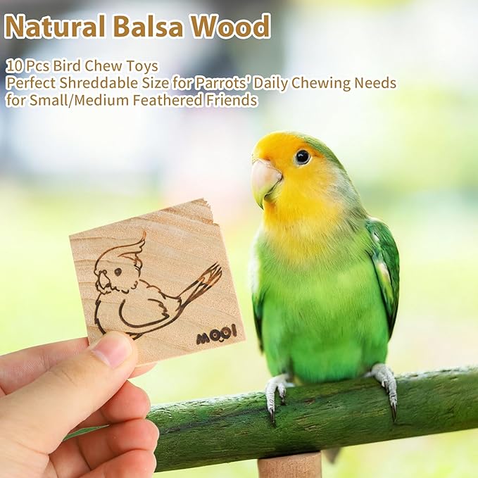 16 Pack Natural Balsa Wood Bird Chew Toys - World's Softest Wood, Safe Chewing Toys for Parakeets, Cockatiels, Lovebirds & Small Medium Birds. (Large)