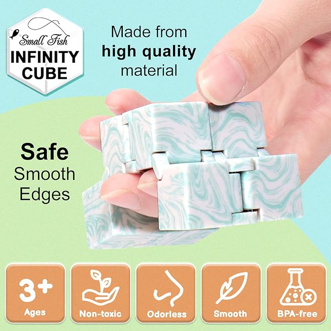 SMALL FISH Infinity Cube Sensory Fidget Toy, Sensory Tool EDC Fidgeting Game for Kids and Adults, Cool Mini Gadget Best for Stress and Stress Relief, Hand-Held Fidget Toy (Marble)