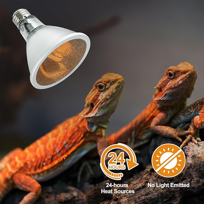 REPTI ZOO Reptile Basking Heat Lamp Bulb, 80W Splashproof Energy Saving Deep Heater Non-Luminous Carbon Infrared Heat Bulb for Reptile Amphibians