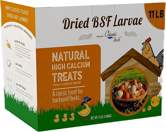 Classic Flock 11 lb Black Soldier Fly Larva - BSFL is a high Calc-Rich Chicken Feed with More Calcium Than mealworms.It is a Pure Natural Food that Provides high Protein for Chickens and Birds