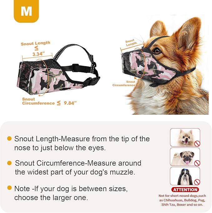 Mesh Dog Muzzle, Breathable Soft Dog Muzzle with Reflective Straps for Secure Fit, Prevents Biting, Chewing Scavenging- Adjustable for Small Medium Large Dogs,Pink,M