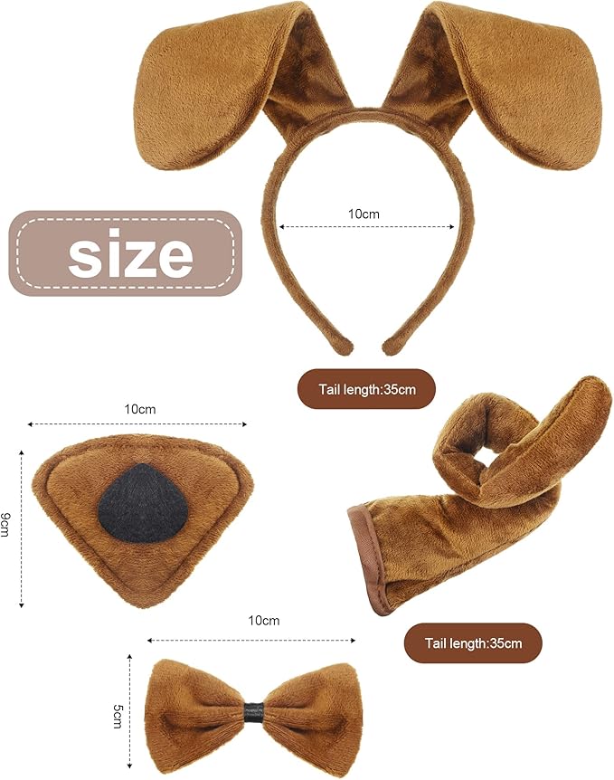 Syhood Puppy Dog Costume Set Ears Headband Bowtie Nose Tail Paw Gloves Accessories for Carnival
