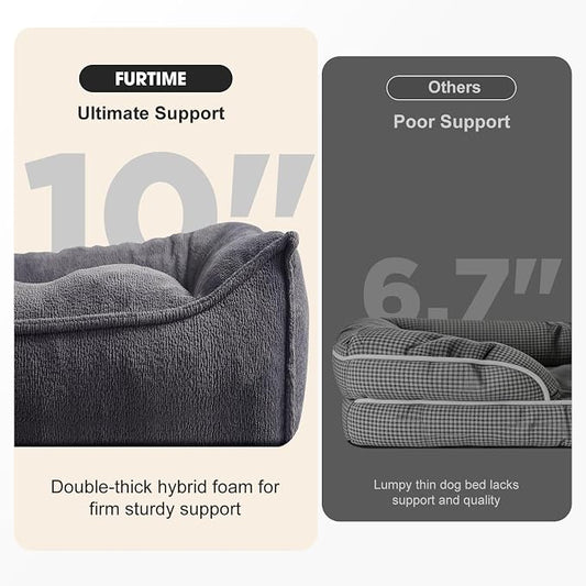 FURTIME XXL Orthopedic Dog Beds Large Sized Dog, Extra Thick Supportive Comfort Pet Sofa, Ergonomic Slant Dog Couch Bed with Removable Washable Cover, Ultra Soft Surface & Non-Slip Bottom, Grey, 48"