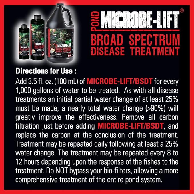 MICROBE-LIFT BSDT16 Broad Spectrum Disease Treatment for Ponds and Outdoor Water Garden, Safe for Live Koi Fish, Goldfish, Plants, and Decor, 16 Fl Oz