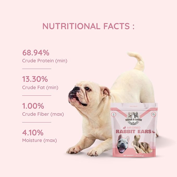 Benji & Louie Air Dried Whole Rabbit Ears with Fur - Natural Healthy Dog Treats or Dog Chews, Single Ingredient, 4.5 oz (18 Count) (Pack of 1)