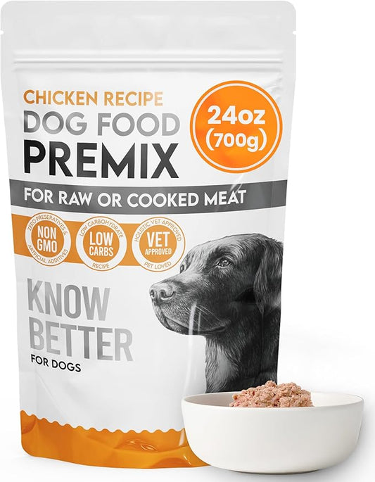 Know Better Chicken Recipe Homemade Dog Food Premix - Complete Raw or Homemade Meal Mix for Small Breeds - Puppies & Adults - Easy-to-Prepare Balanced Nutrition - Pet Food Supplies - 24 Oz