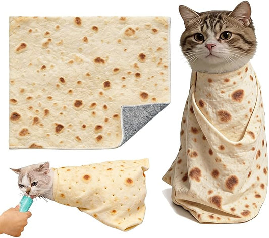 Burrito Print Cat Grooming Wrap for Cutting Nails, 27.6" Cat Swaddle for Medicine, Nail Clipping, Teeth Brushing, Ear Cleaning