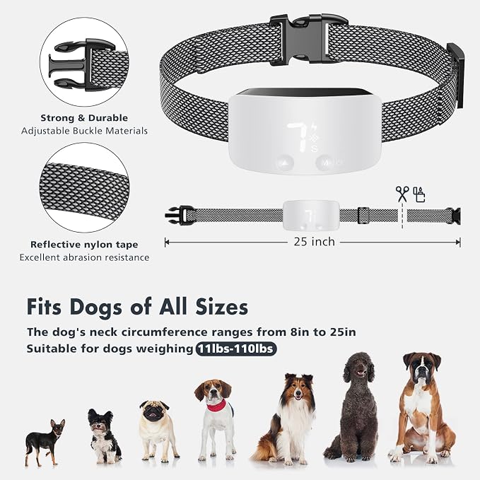 NBJU Bark Collar for Dogs,Rechargeable Anti Barking Training Collar with 7 Adjustable Sensitivity and Intensity Beep Vibration for Small Medium Large Dogs (White)