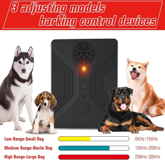 Anti Barking Devices, Anti Barking Device for Dogs Long Range 50ft, Barking Control Devices for Dog Training in Outdoor, 3 Modes Ultrasonic Bark Box, Dog Bark Deterrent Devices, Dog Barking Silencer | Gentle correction of pet bad behaviors， Auto-activa...