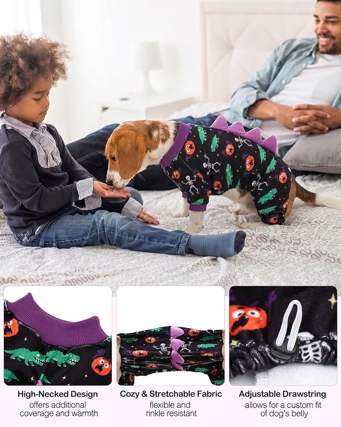 CuteBone Dinosaur Costume Halloween Dog Pajamas, Stretchy Spandex Crystal Velvet Sleepwear Coat for Small Dogs, Soft & Warm Pet Outfit Clothes for Cold Weather, Cozy Pullover Design COSP25XL