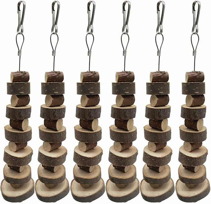 LWINGFLYER 6pcs Small Animal Chews Toy Natural Apple Wood Block Cage Hanging Molars Treats Snack for Hamsters Rabbits Bunny Bird Parrots Chinchilla Guinea Pig Gerbils Squirrels