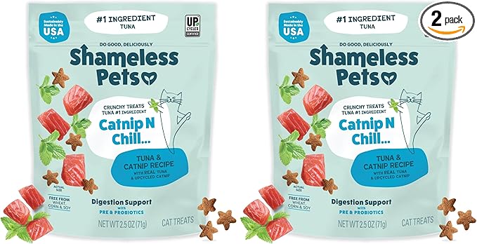 Shameless Pets Crunchy Cat_Treats - Catnip-Treats for Cats with Digestive Support, Kitten-Treats with Real Ingredients, Natural & Healthy Flavored Feline Snacks - Fintastic Catnip,(Pack of 2)
