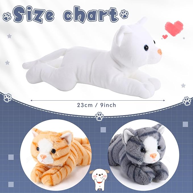 3 Pcs 9 Inch Cat Stuffed Animal Plush Gift Baby Shower Party Favors Cute Kitten Plush Toys Small Cat Stuffed Animal Soft Sleeping Supplies for Boys Girls Toddlers Birthday(Regular Style)