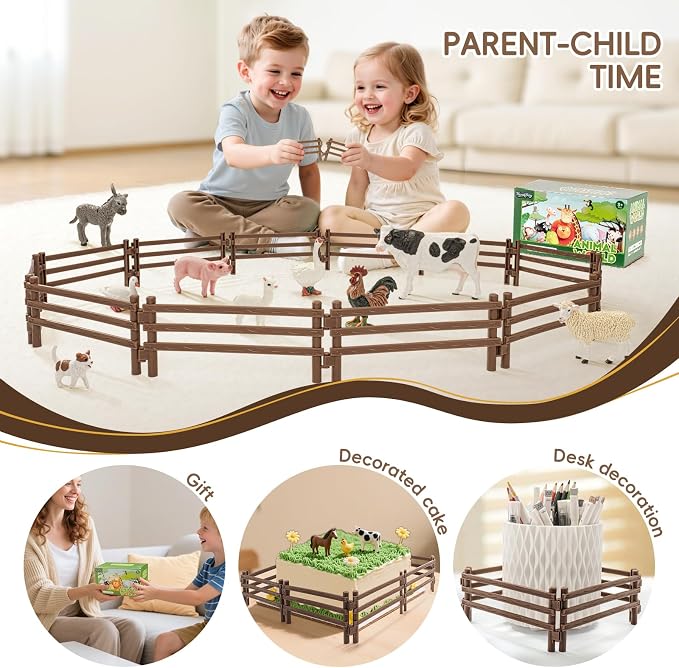 24PCS Farm Animal Corral Fence Toys for Kids Age 3-5 5-7 4-8 Years Olds Boys Girls, Educational Farm Animal Cake Toppers for Toddlers 3 4 5 6 7 8 9 10