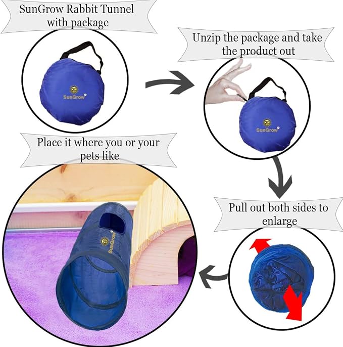 SunGrow Cat & Bunny Tunnel for Indoors, Connect Cat Tree, Hideaway Toys & Accessories Encourage Exercise for Dwarf Rabbits, Ferrets, Kitty, Guinea Pig,