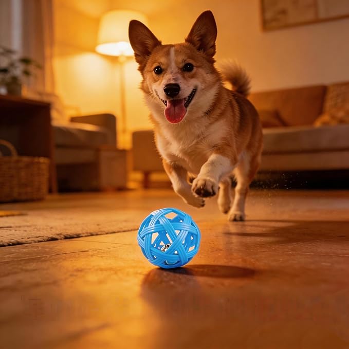Dog Toy Ball with Bell, TPR Chew Resistant Interactive Fetch Toy for Small to Medium Dogs& Puppies, Lightweight Bouncy Cage-Style Puppy Ball for Boredom Relief & Teething
