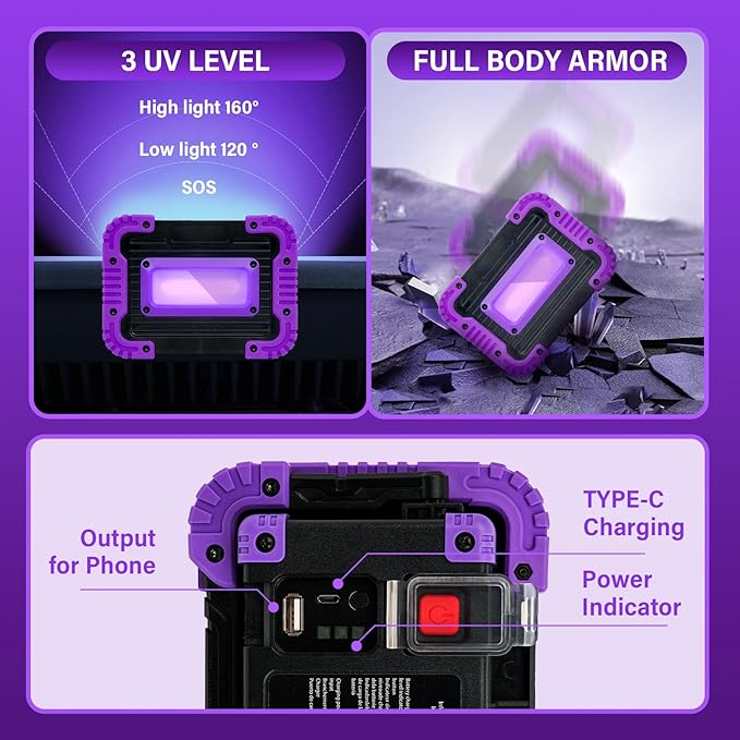 Rechargeable Black Light, Battery Powered Blacklight, Cordless 395nm UV Black Light for Neon Glow Party,Glow in The Dark, Aquarium, Body Paint, Fluorescent Poster, Halloween Party, 4 Packs