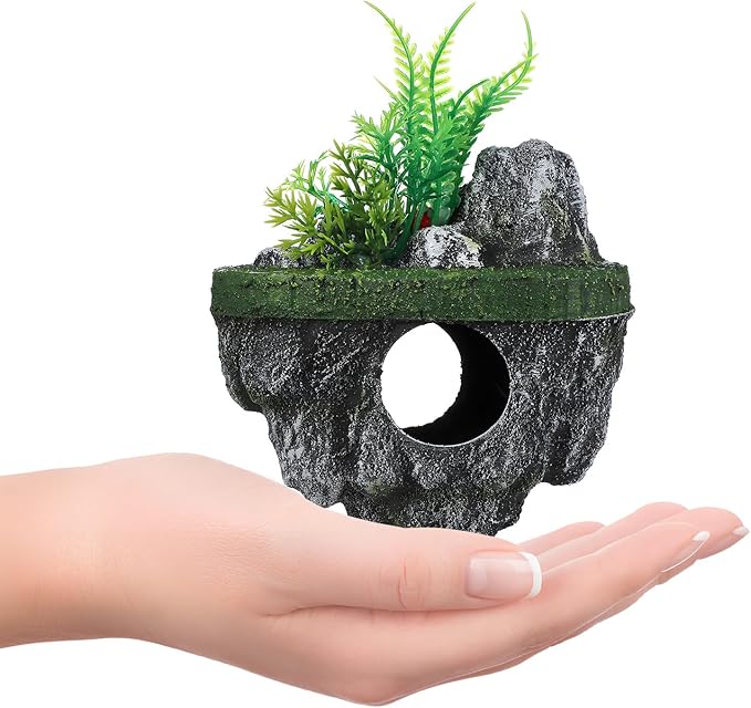 jojofuny Floating Aquarium Decoration Realistic Rock Landscape Ornament Fish Tank Hideout Shelter for Betta Guppies Goldfish Shrimp Hermit Crabs 4.7X6.3X3.1 Inches