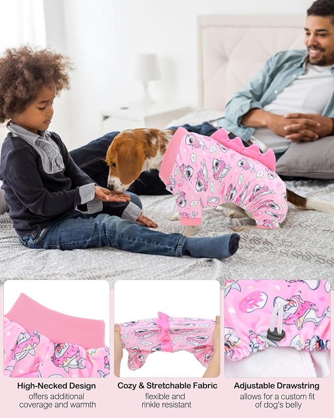 CuteBone Dinosaur Costume Dog Pajamas, Stretchy Spandex Crystal Velvet Sleepwear Coat for Small Dogs, Soft & Warm Pet Outfit Clothes for Cold Weather, Cozy Pullover Design COSP09XS