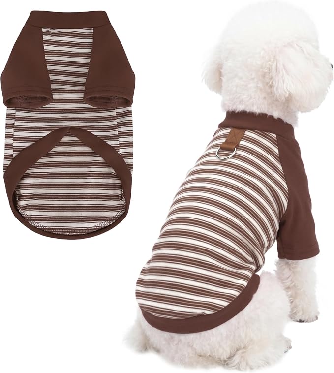Pistha Dog Tshirt Striped Shirts for Dogs Clothes Stretchy Puppy T-Shirts with Metal Buckle for Small Medium Dog Boys Girls (Brown, XXX-Large)
