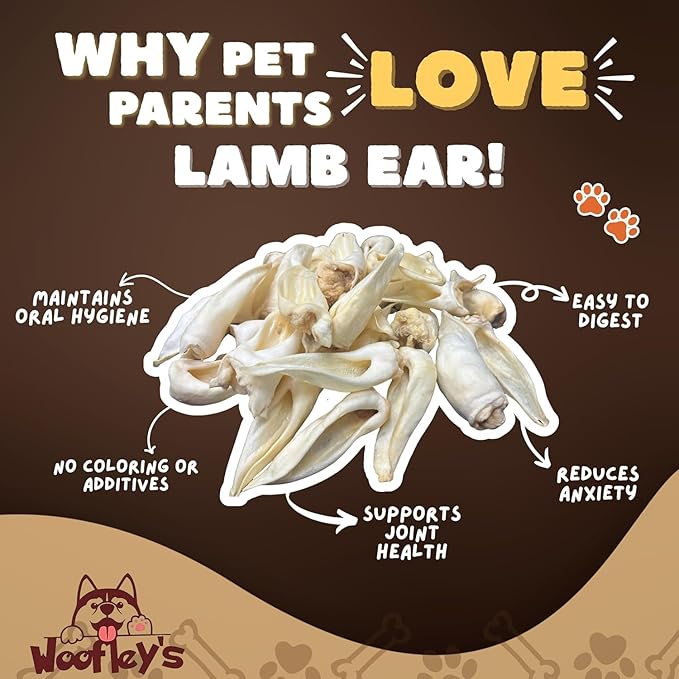 Woofley's - 100% Natural Whole Lamb Ear Dog Chews- 100 Count - Our Healthy Dog Lamb Ears are Easy to Digest and Great for Small, Medium Or Large Dogs