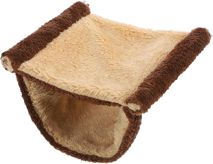 Chinchilla Hammock and Warm Hamster Bed Hanging Nest with Fleece Lining, Large Size Brown Cage Accessory for Squirrels, Hamsters, and Small Pets