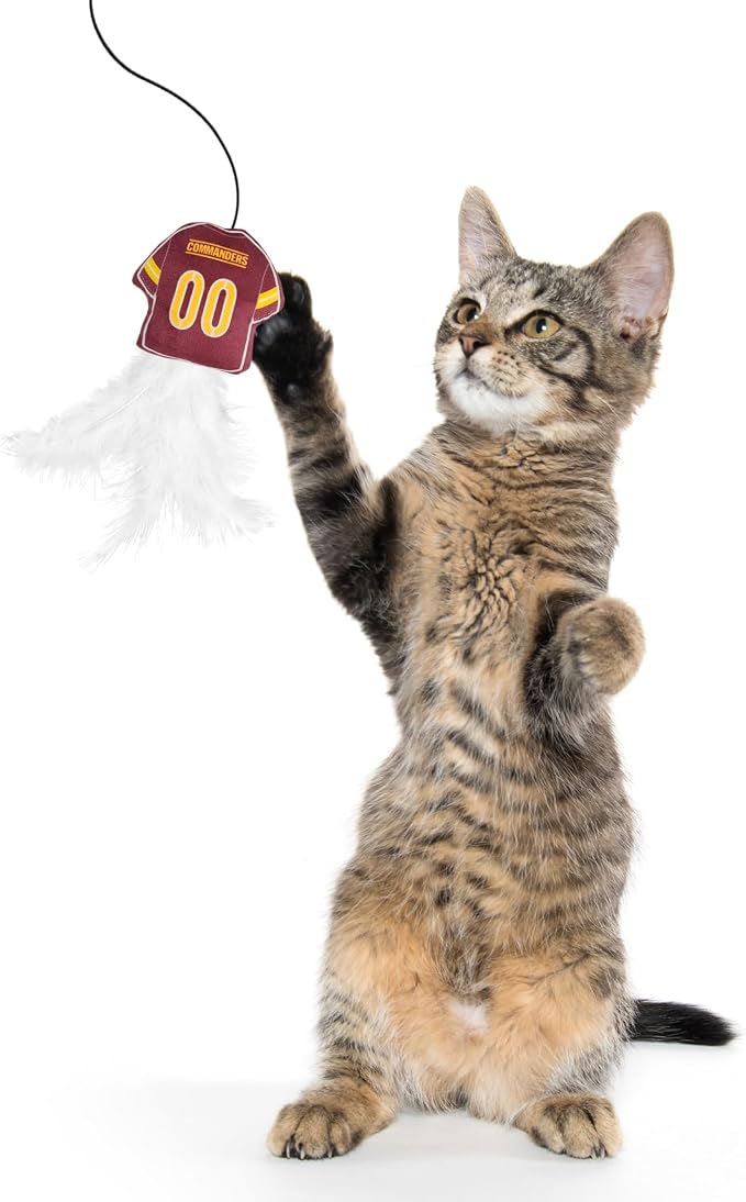 NFL Washington Commanders Team Jersey Wand with CAT NIP, Cat Toy Jersey Shaped Plush Teaser Toy for Cats & Kittens - Interactive Pet Toy for Play & Exercise