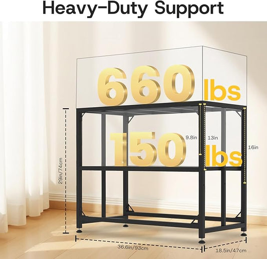 Fish Tank Stand, 40 Gallon Heavy Duty Metal Aquarium Stands, Reptile Tank, Turtle Tank, Breeder Tank Stand, 660LBS Capacity Terrarium Stand Rack with 2-Tier Storage Shelves (Black, 36.5"x18.5"x29.5")