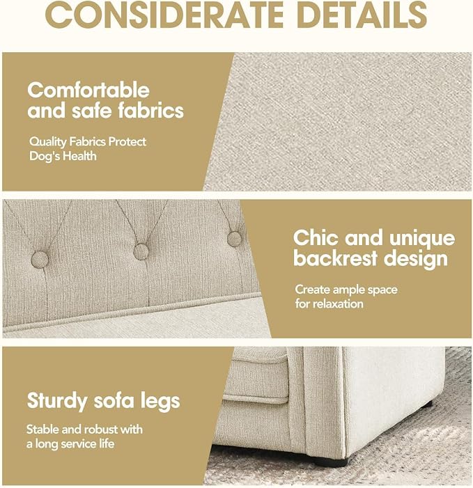 Dog Sofa Couch for Medium Dogs, 39" Memory Foam Pet Couch with Washable Fabric Removable Cushion, Sofa Bed for Medium Dogs, Beige Grey
