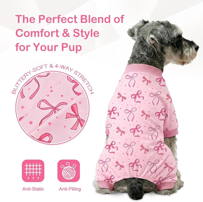 Dog Pajamas for Small Medium Dogs Recovery Suit Dog Pjs Dog Onesie Cute Soft Breathable Puppy Pajamas Pet Spring Summer Stretchy Pjs for Boy Girl - Pink Bows