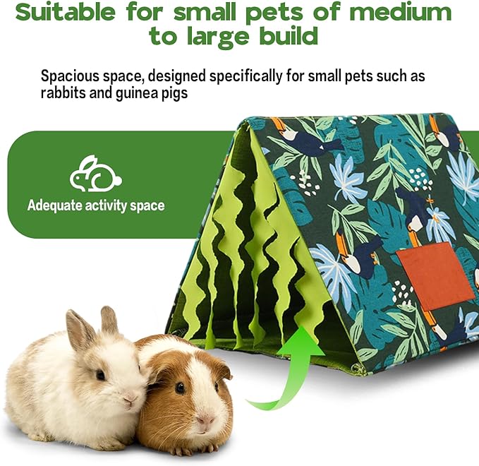Hamster Hideout Tent with Curtain,Bunny Hideout, Machine Washable Guinea Pig Hide Tent Houses & Habitats, Triangular Hideout Shelter Small Animal Bed,Ferret, Rat, Chinchilla, Squirrel（tassel）