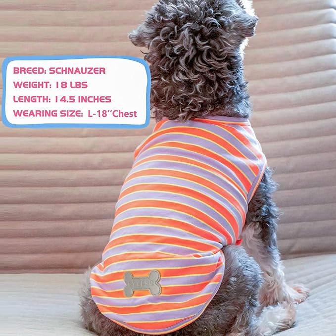 KYEESE 2Pack Dog Shirt, Soft Striped Dogs T Shirts, Lightweight Pet Tank Top, Sleeveless Dog Shirt for Small Dogs, Stretchy Comfortable Pet Vest, Purple+Orange Striped, Large