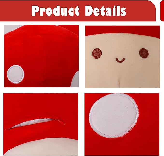 WeBingo Mushroom Plush Pillow 4-Piece, 12 Inch Large Mushroom Decor Stuffed Animal Plushies Stuffy with 3 Babies for Girl Boy Kid Adult, Big Jumbo Soft Toy Gift for Birthday Christmas Valentine's Day