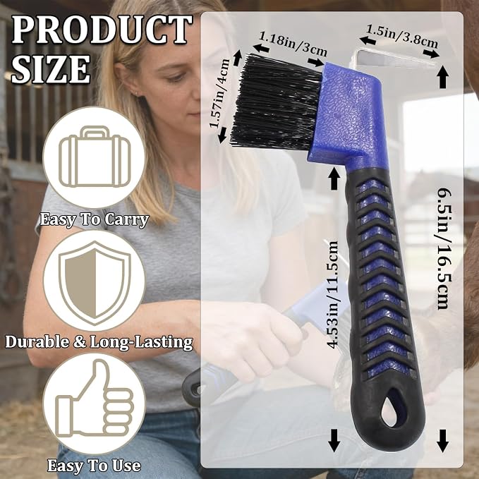 3 Pcs Horse Hoof Pick with Brush, 2-in-1 Hoof Pick for Horses with Soft Grip Rubber Handle, Grooming Brush Tool for Horse Grooming Supplies(Red&Purple&Blue)