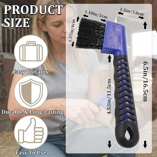 3 Pcs Horse Hoof Pick with Brush, 2-in-1 Hoof Pick for Horses with Soft Grip Rubber Handle, Grooming Brush Tool for Horse Grooming Supplies(Red&Purple&Blue)