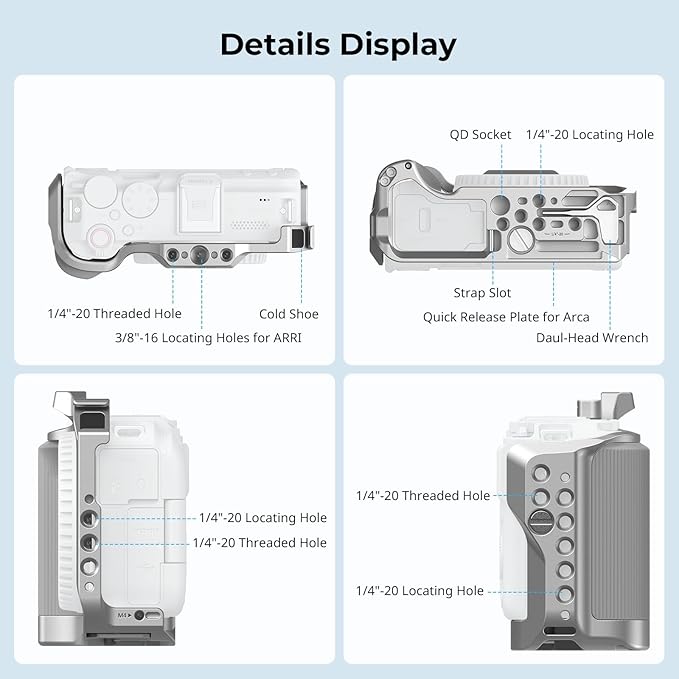 SmallRig R50 V Camera Cage for Canon R50V, Built-in Ergonomic Silicone Grip, QR Plate for Arca, 1/4"-20 Threaded Hole, 3/8"-16 Holes for ARRI, Cold Shoe, QD Sockets, Vertical Shooting(Silver)-5428