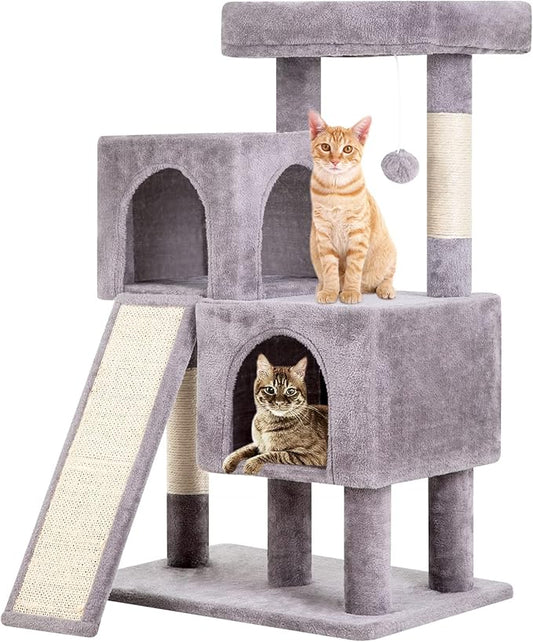 BestPet 36 inches Cat Tree for Indoor Cats Cat Tower with Scratching Posts Multi-Level Cat Furniture Condo with Ramp, Perch Spacious Cat Cave & Funny Toys for Kittens House (Ashy)