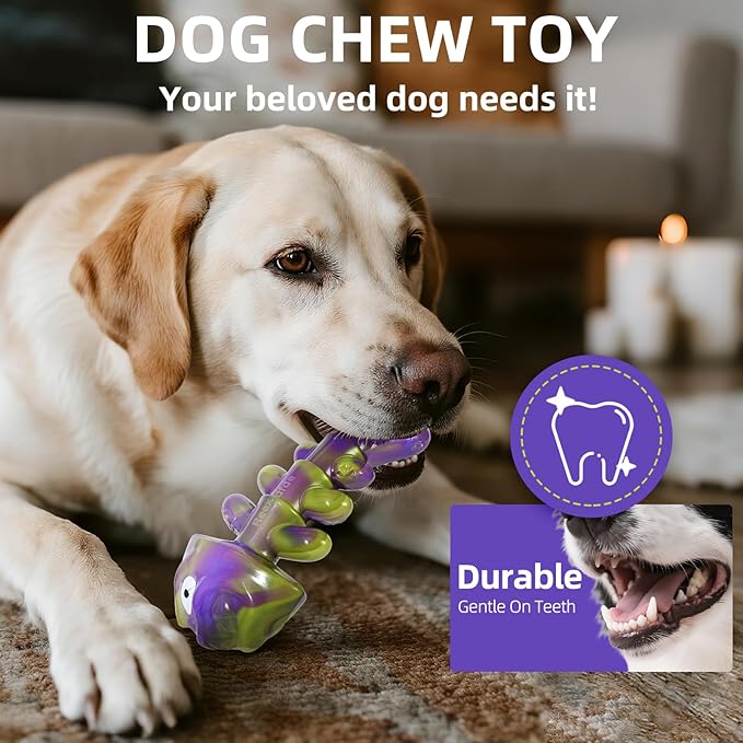 Dog Chew Toy Durable and Indestructible,Fishbone ShapeDog Chew Bones for MiddleLarge Dogs, Bacon Flavored, Keeps Dogs Busy Purple