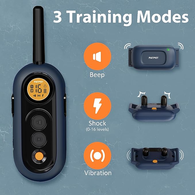 PATPET Dog Training Collar with Remote -2000Ft IPX7 Waterproof Dog Shock Collar, 4 Modes (Beep/Vibration/Shock 0-16 Levels/Keypad Lock) Rechargeable Electric Dog Collar for Small Medium Dogs 10-100lbs