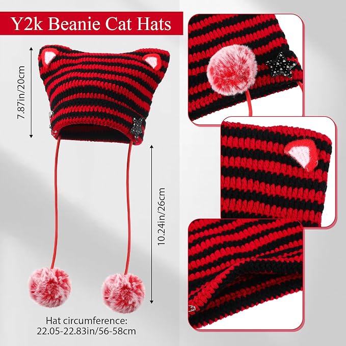 Y2k Beanie Cat Crochet Hats Cat Beanie Accessories with Kawaii Leg Cover for Women Girls