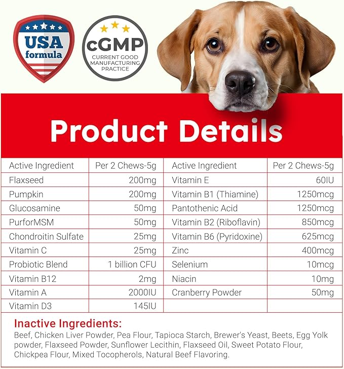 Dog Vitamins and Supplements - 150 Dog Multivitamin Chewable - Immune, Joint Support, Skin, Gut Health + Packed with Omega 3s, Glucosamine & Probiotics - Safe for Puppy - Beef