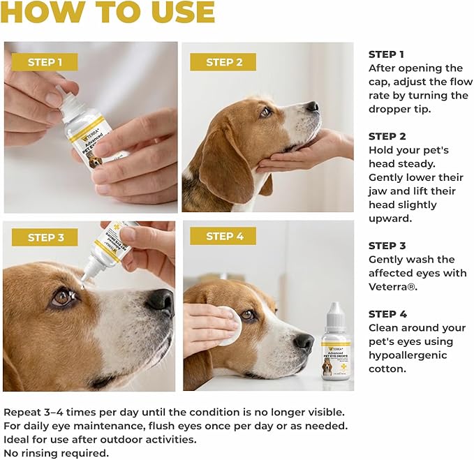 Dog and Cat Eye Care Solution for Dog & Cat – Vet Recommended Eye Cleaner, Helps Remove Eye Discharge & Tear Stains, Supports Eye Hygiene, Gentle Daily Use Eye Wash - 1 Oz 30 Ml